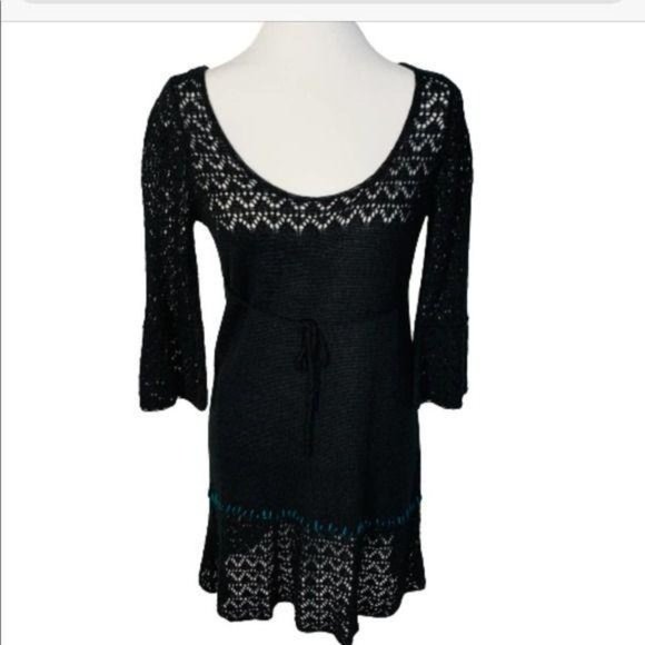 Free People Black Knit Bell Sleeve Dress Small - Picture 3 of 11
